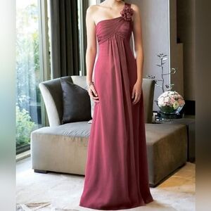 Belsoie Peony Raspberry One-shoulder Chiffon Long Evening Flowing Gown